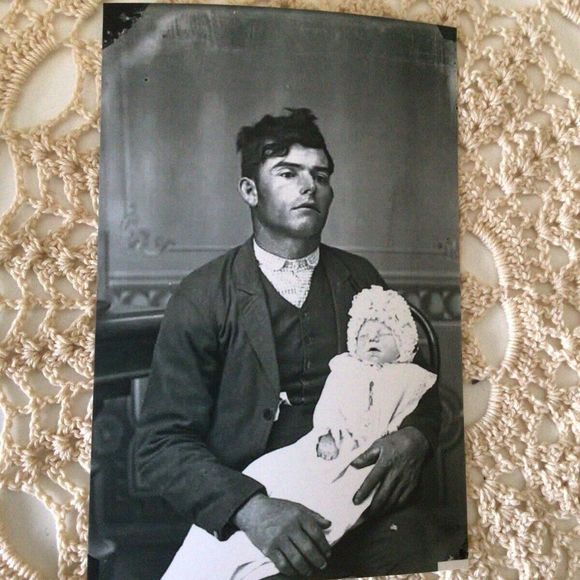 Post Mortem Death Photo Tiny Baby & Father Reprint Of Early 1900 Photo - Picture 6 of 7